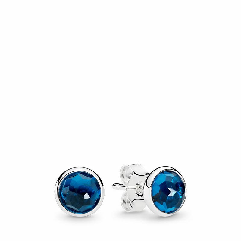 Pandora December Droplets Stud Earrings - Sterling Silver/Blue/Crystal - Canada | TK4853JA